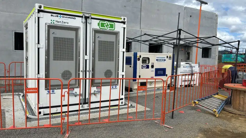 battery box BESS sytem on site with FG wilson diesel generator in hybrid power system setup