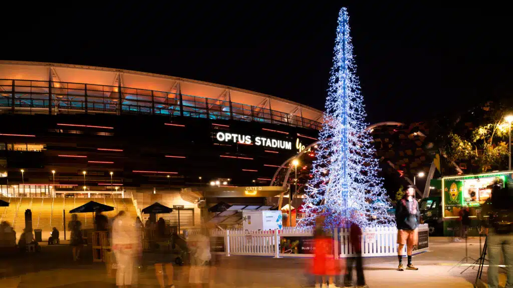 Optus stadium with christmas tree